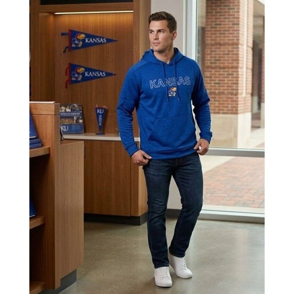 Adidas Kansas Jayhawks Hoodie Pullover Mens 2XL Blue KU Sweatshirt Training Team